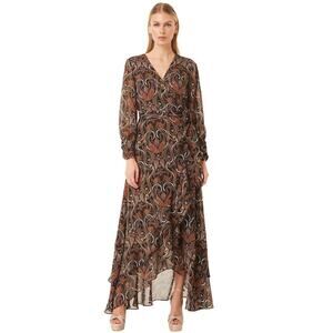 Misa Paisley Print Pamela Maxi Wrap Dress Long Sleeve Spartina Size XS NWT
